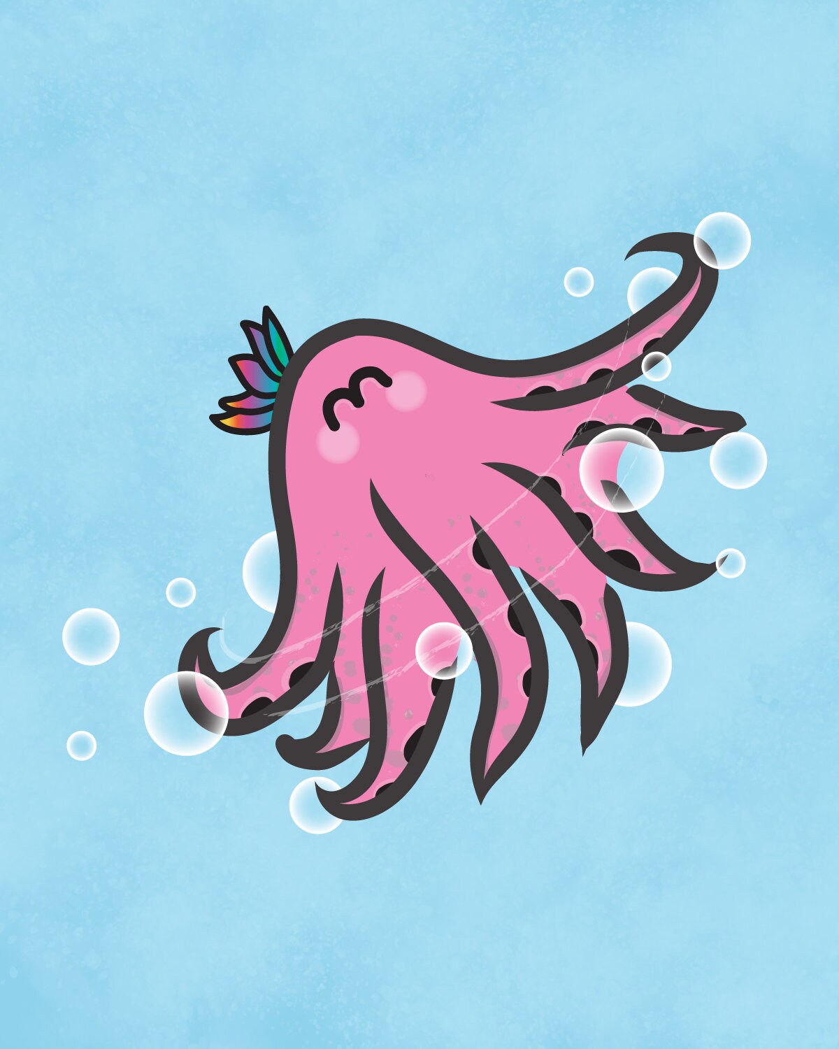 Happy Octopus Art Print, Unframed, Archival Paper