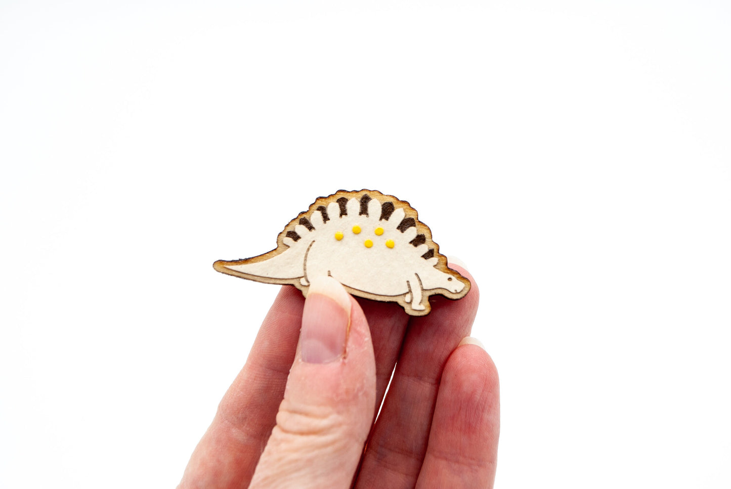 Dinosaur Stegosaurus Layered Paper Art Wooden Pin, Broach, Badge
