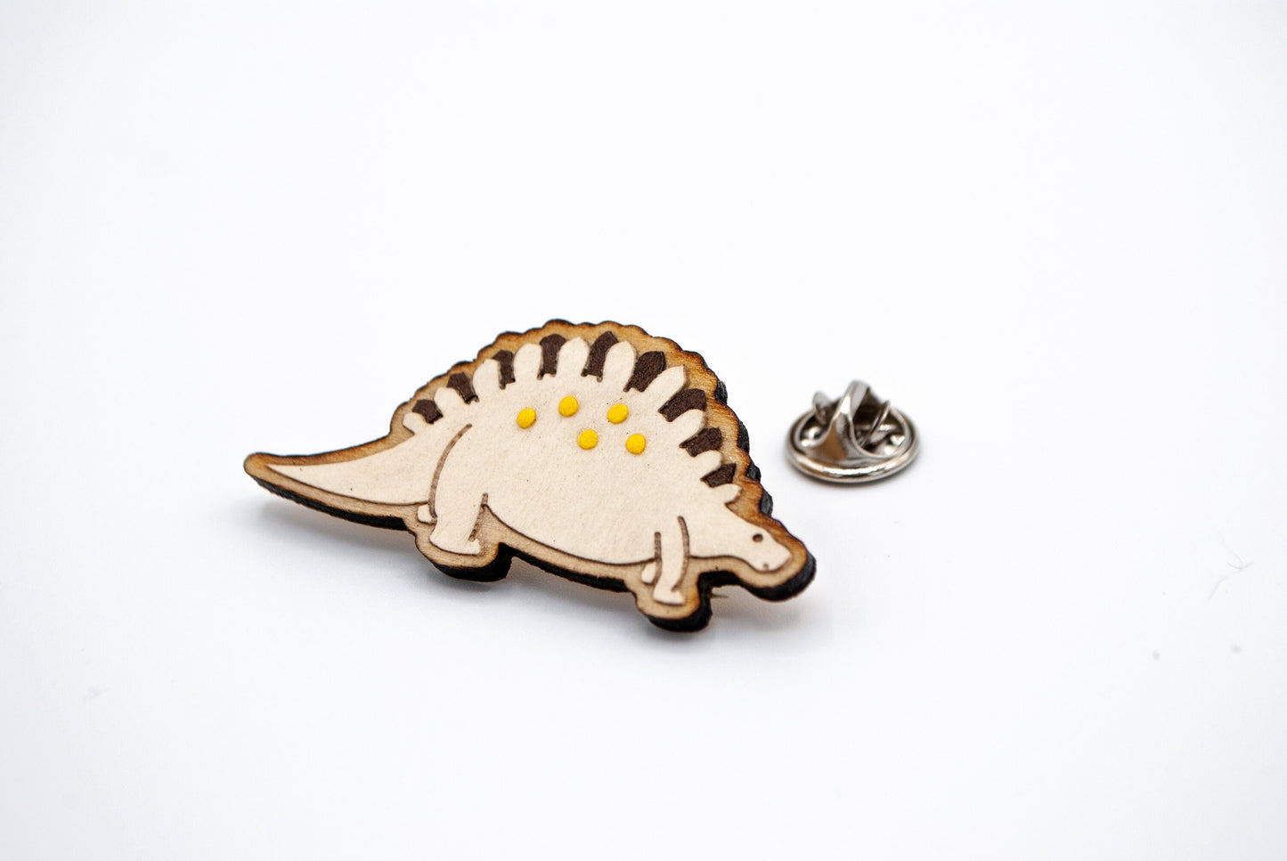 Dinosaur Stegosaurus Layered Paper Art Wooden Pin, Broach, Badge