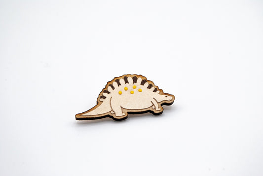 Dinosaur Stegosaurus Layered Paper Art Wooden Pin, Broach, Badge