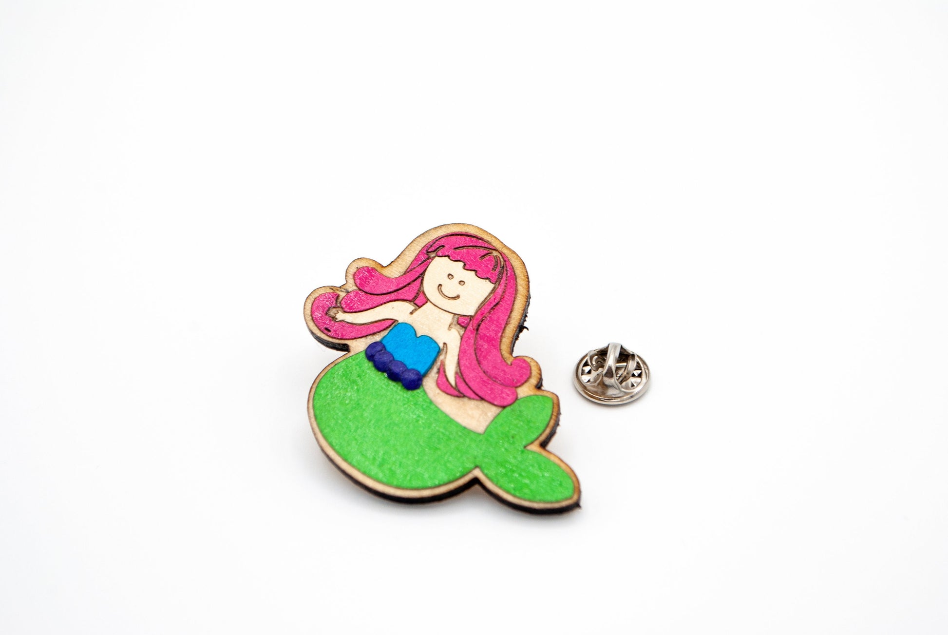 Mermaid Layered Paper Art Wooden Pin, Broach, Badge