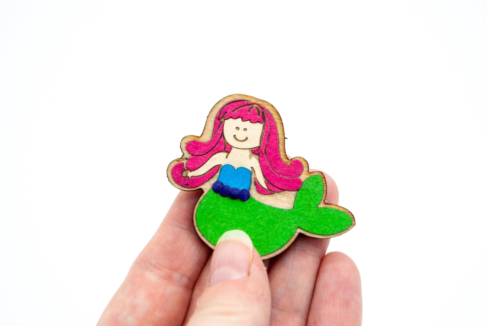 Mermaid Layered Paper Art Wooden Pin, Broach, Badge