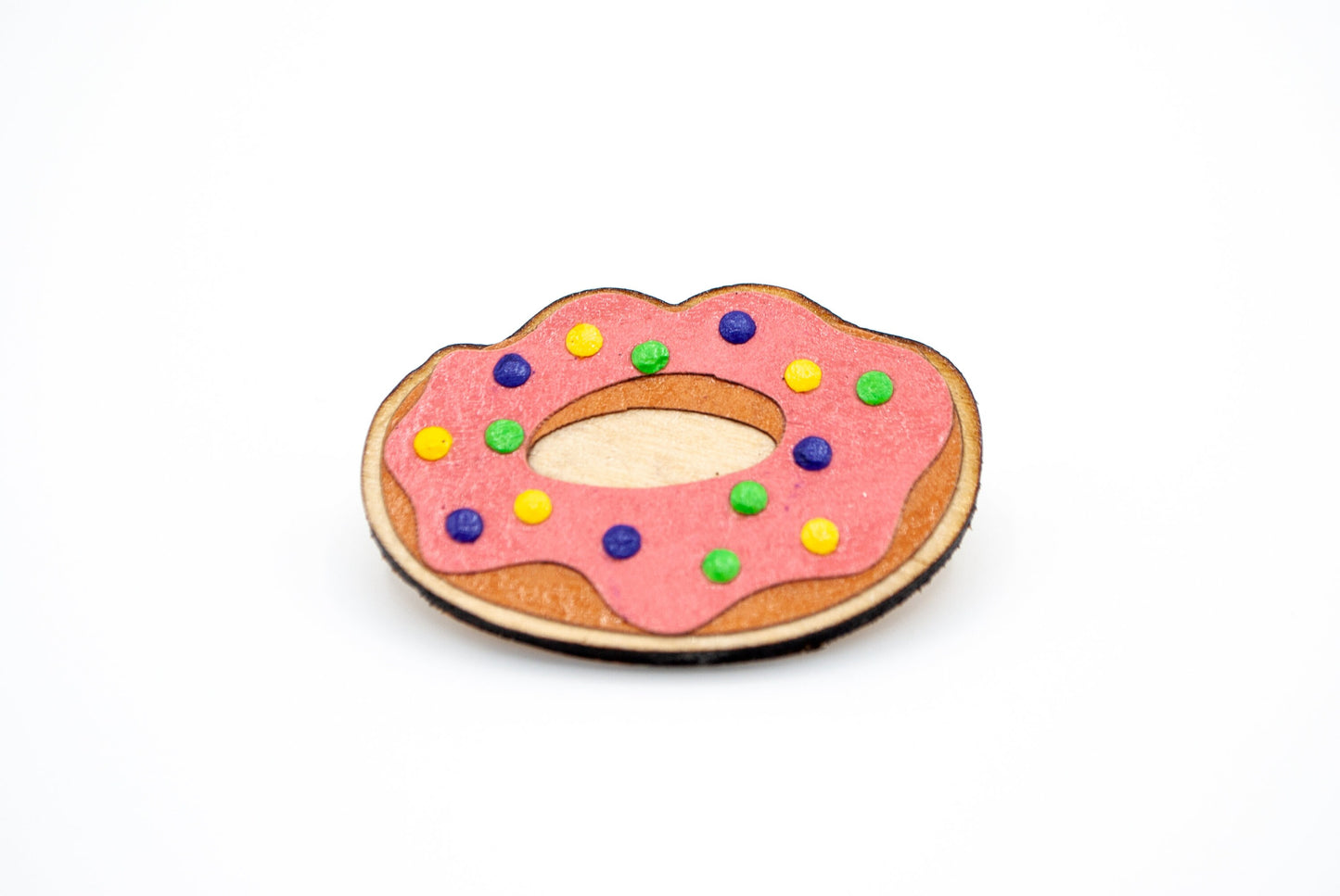 Donut Layered Paper Art Wooden Pin, Broach, Badge