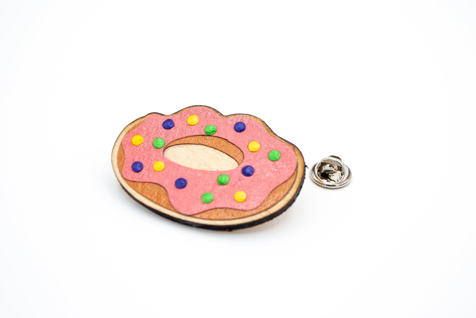 Donut Layered Paper Art Wooden Pin, Broach, Badge