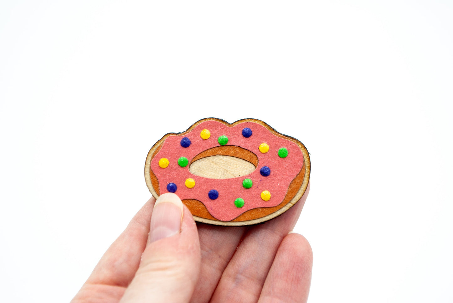 Donut Layered Paper Art Wooden Pin, Broach, Badge