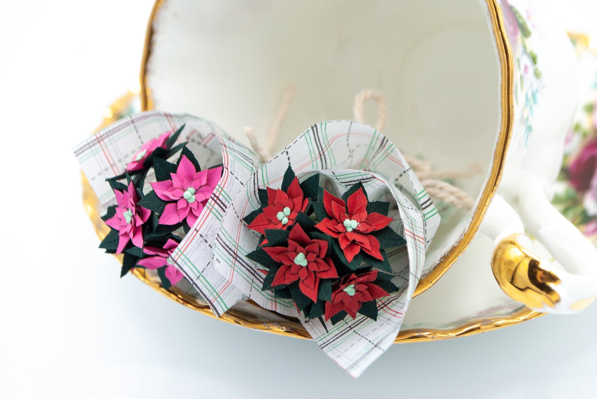 Mini Paper Poinsettia Bouquet, Gift Topper, Keepsake