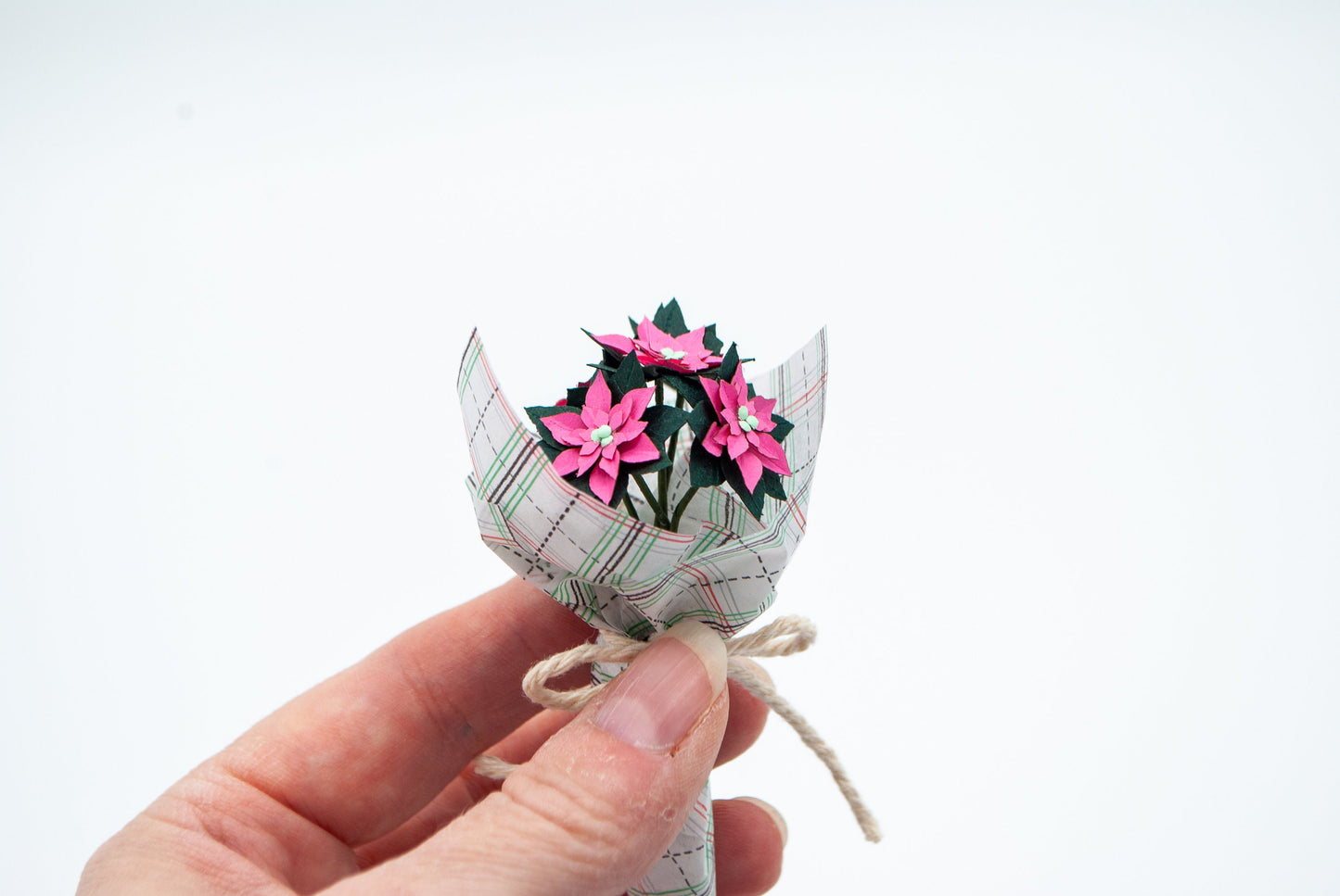 Mini Paper Poinsettia Bouquet, Gift Topper, Keepsake