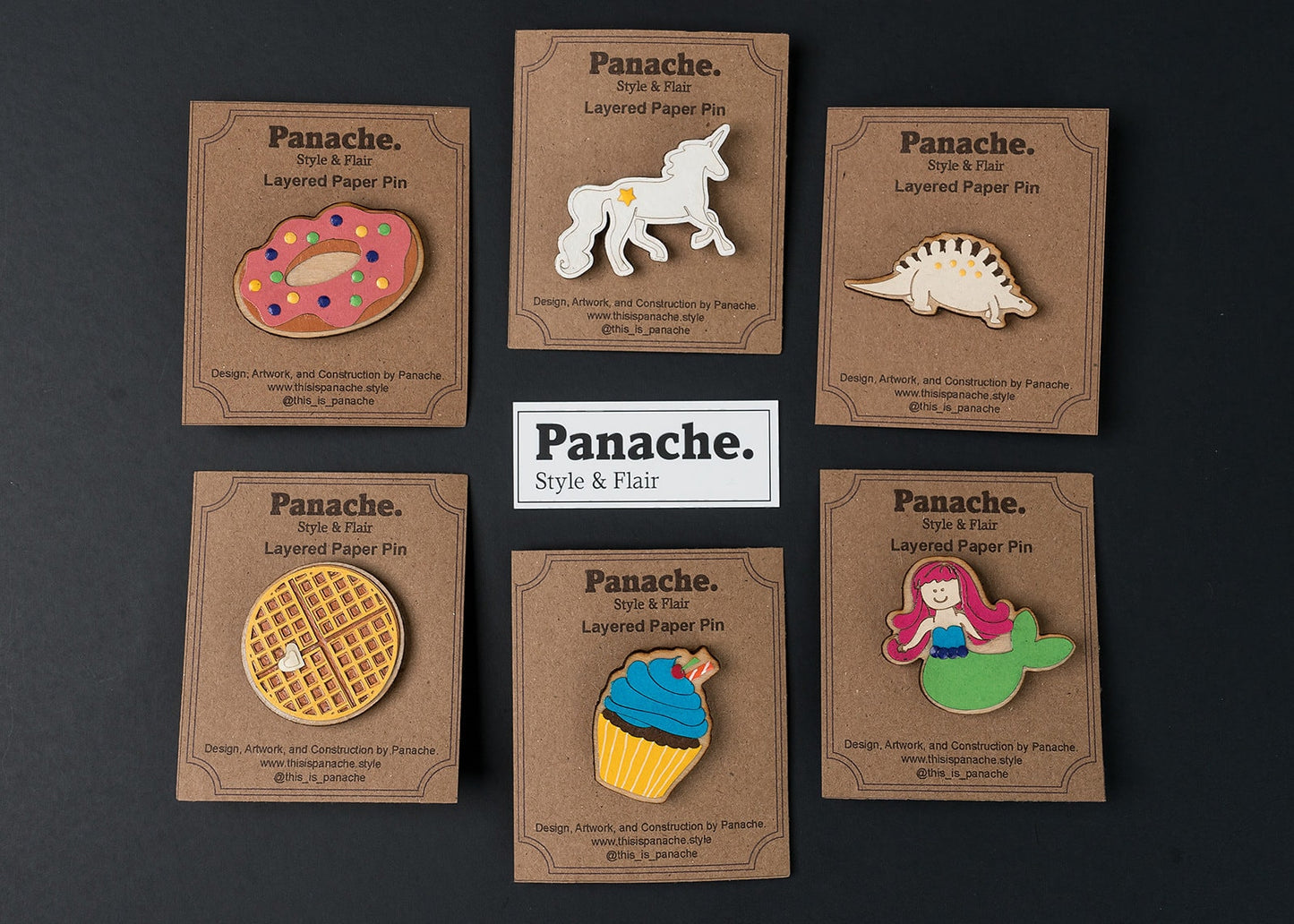 Donut Layered Paper Art Wooden Pin, Broach, Badge