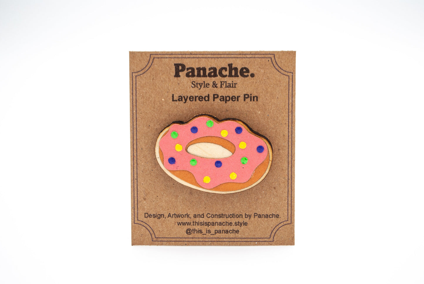 Donut Layered Paper Art Wooden Pin, Broach, Badge