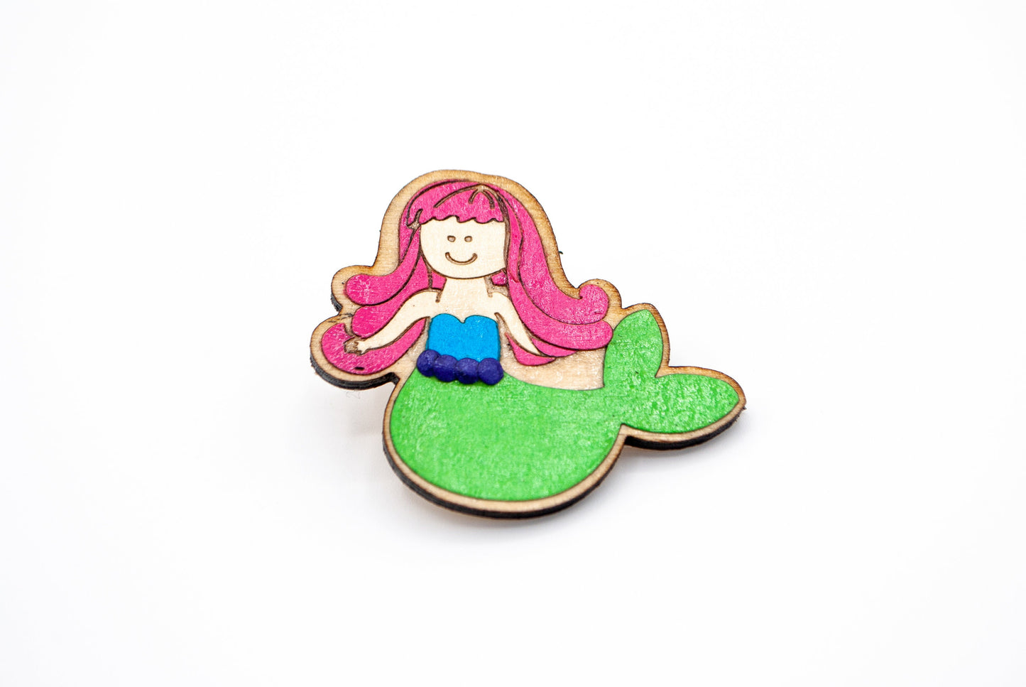 Mermaid Layered Paper Art Wooden Pin, Broach, Badge