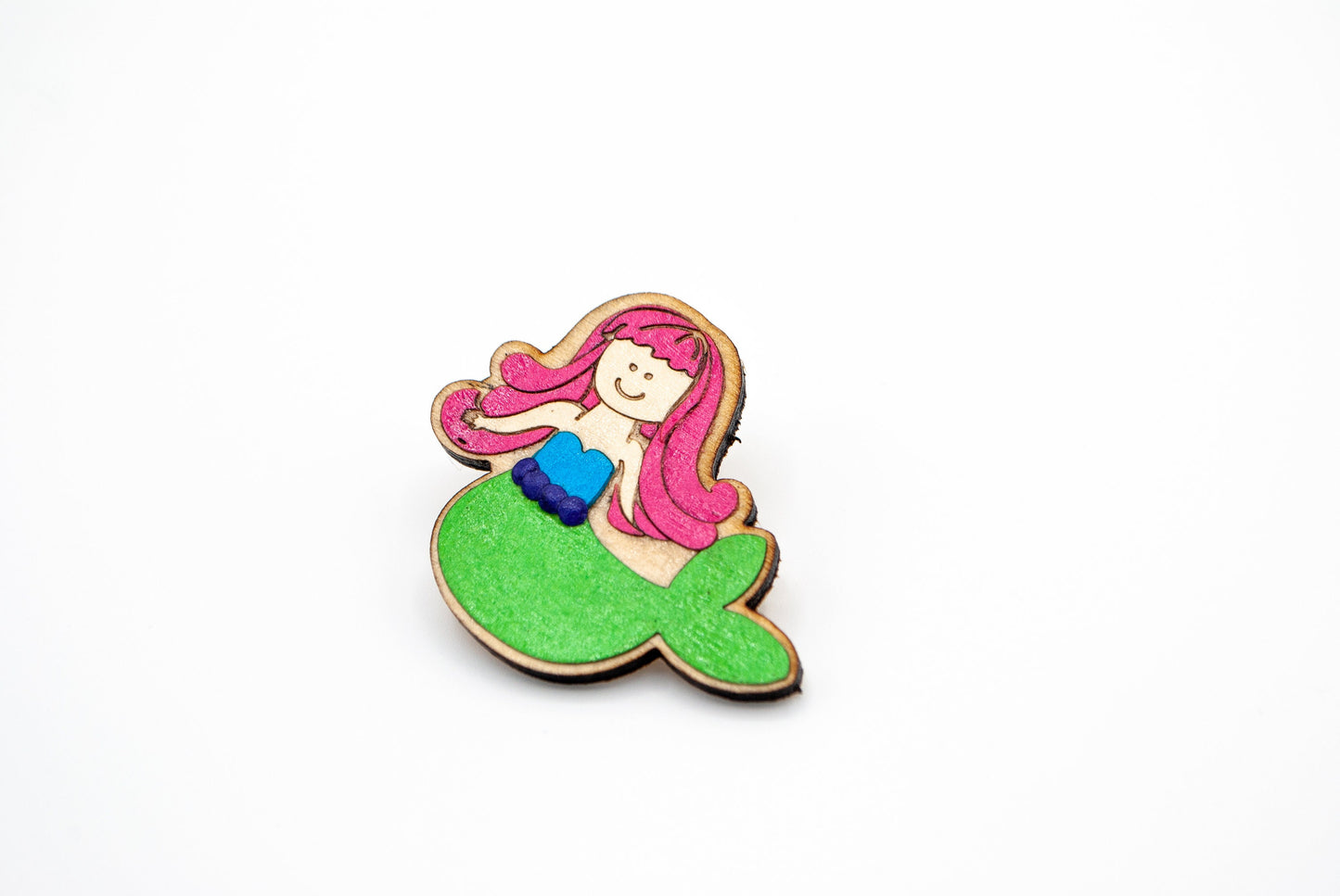 Mermaid Layered Paper Art Wooden Pin, Broach, Badge