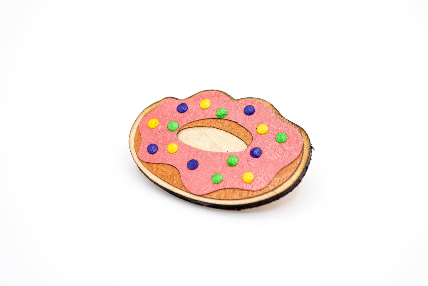 Donut Layered Paper Art Wooden Pin, Broach, Badge